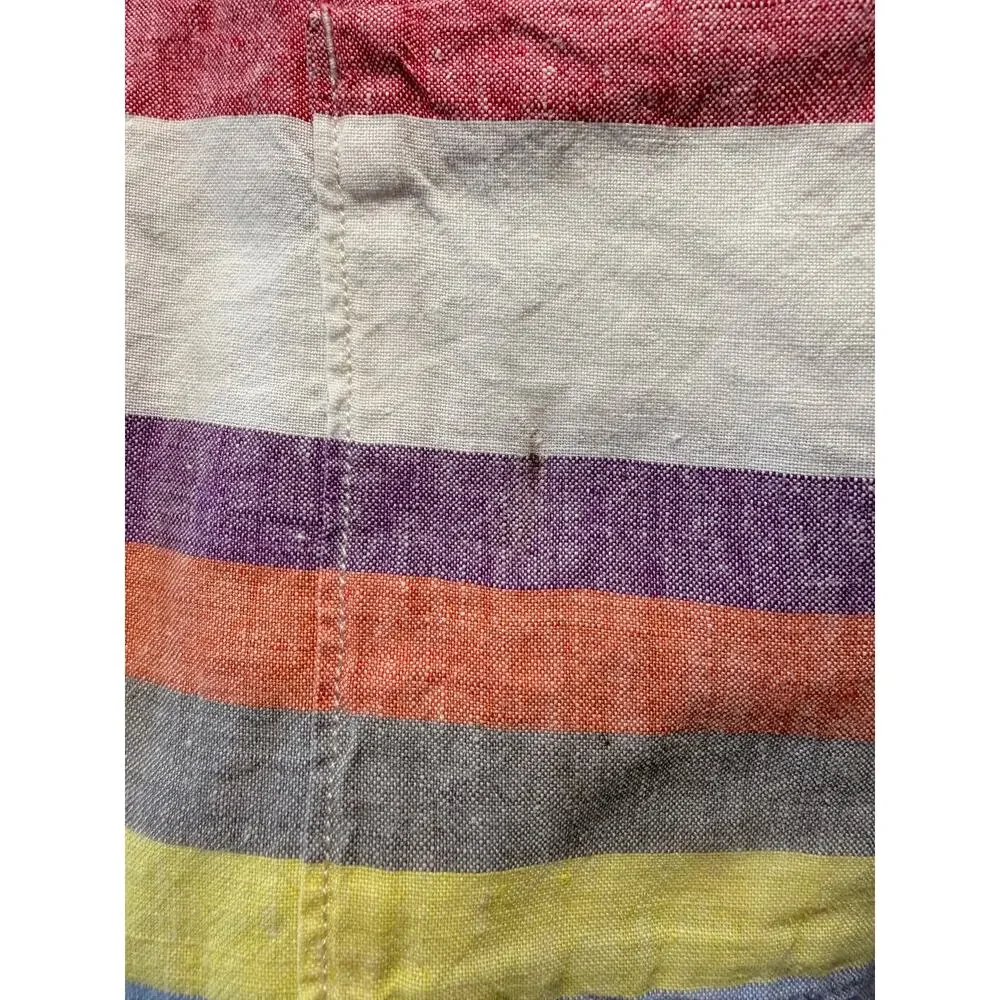 Boden White Multi Color Striped 100% Linen V-neck Sleeveless Shift Summer Dress